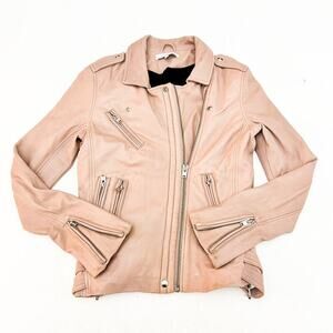IRO Leather Lambswool Rose Pink Motorcycle Jacket Size 40